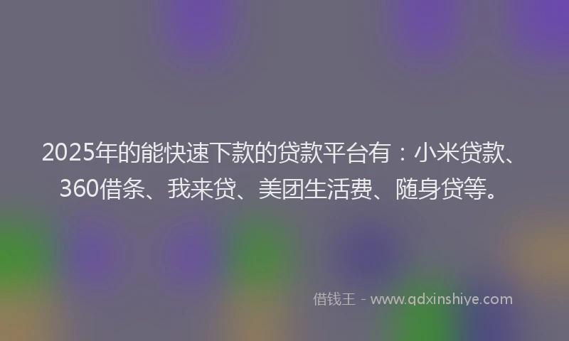 2025年的能快速下款的贷款平台有：小米贷款、360借条、我来贷、美团生活费、随身贷等。