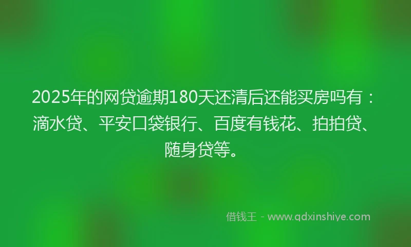 2025年的网贷逾期180天还清后还能买房吗有：滴水贷、平安口袋银行、百度有钱花、拍拍贷、随身贷等。