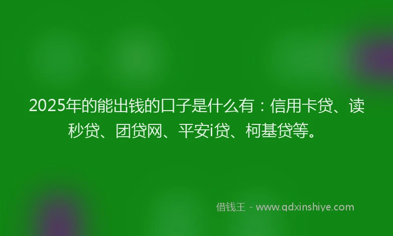 2025年的能出钱的口子是什么有：信用卡贷、读秒贷、团贷网、平安i贷、柯基贷等。