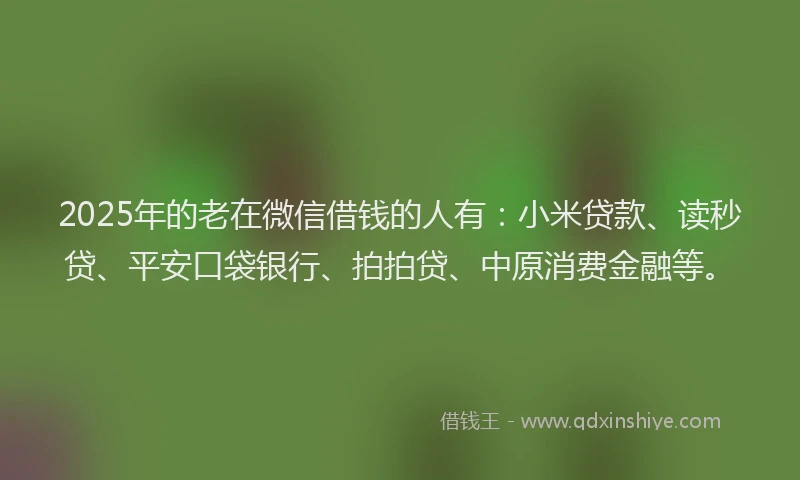 2025年的老在微信借钱的人有：小米贷款、读秒贷、平安口袋银行、拍拍贷、中原消费金融等。