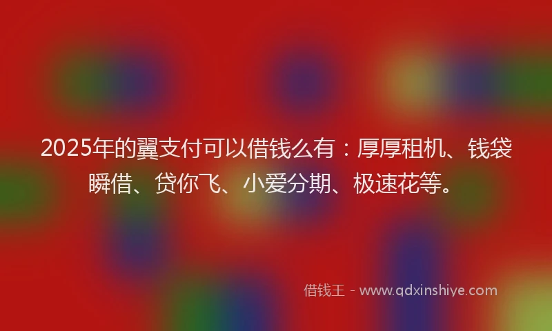 2025年的翼支付可以借钱么有：厚厚租机、钱袋瞬借、贷你飞、小爱分期、极速花等。