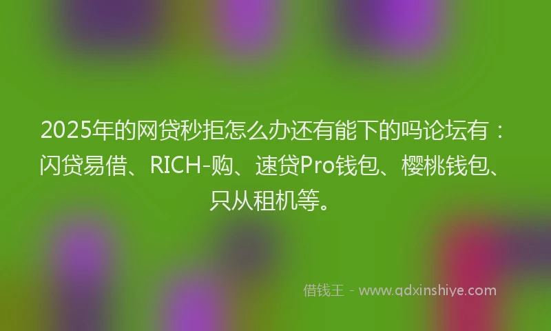 2025年的网贷秒拒怎么办还有能下的吗论坛有：闪贷易借、RICH-购、速贷Pro钱包、樱桃钱包、只从租机等。