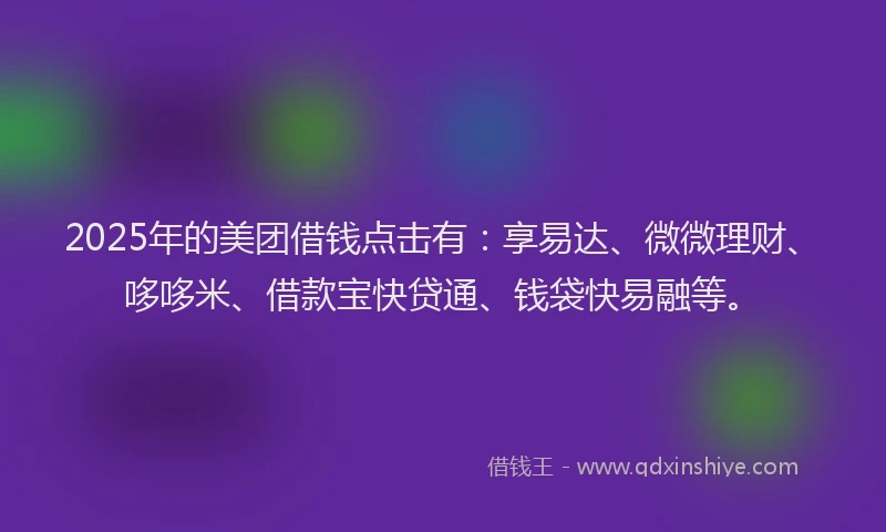 2025年的美团借钱点击有：享易达、微微理财、哆哆米、借款宝快贷通、钱袋快易融等。