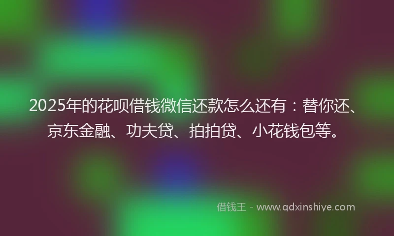 2025年的花呗借钱微信还款怎么还有：替你还、京东金融、功夫贷、拍拍贷、小花钱包等。