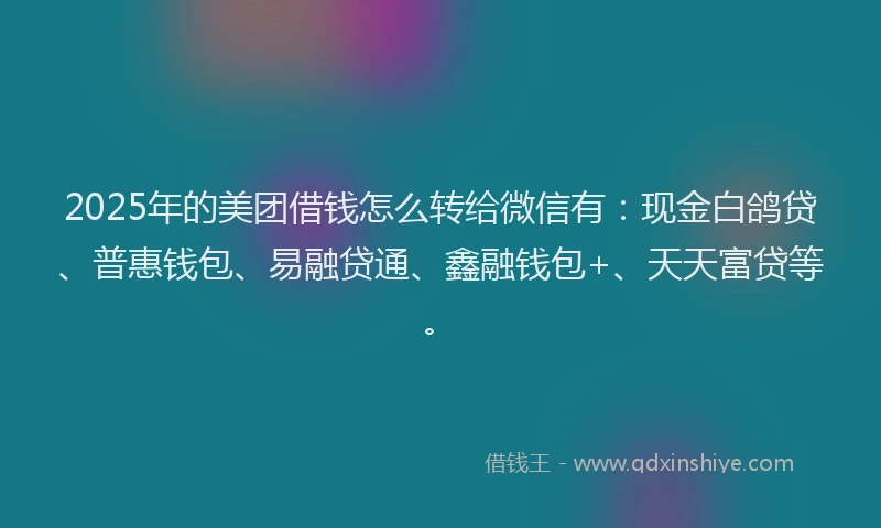 2025年的美团借钱怎么转给微信有：现金白鸽贷、普惠钱包、易融贷通、鑫融钱包+、天天富贷等。