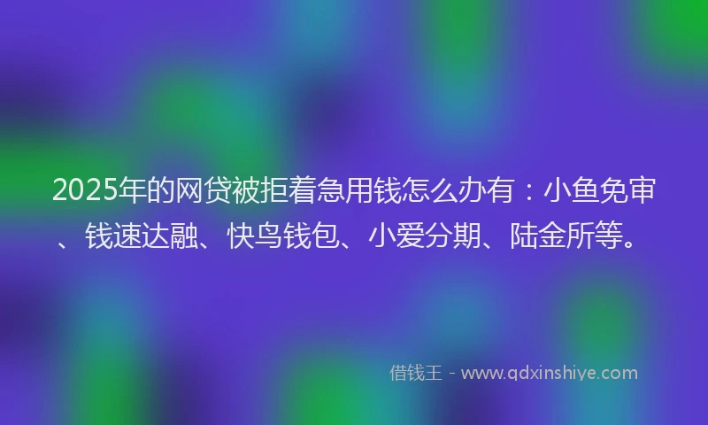 2025年的网贷被拒着急用钱怎么办有：小鱼免审、钱速达融、快鸟钱包、小爱分期、陆金所等。