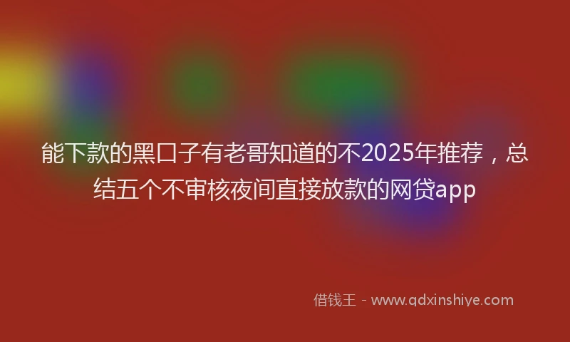 能下款的黑口子有老哥知道的不2025年推荐，总结五个不审核夜间直接放款的网贷app