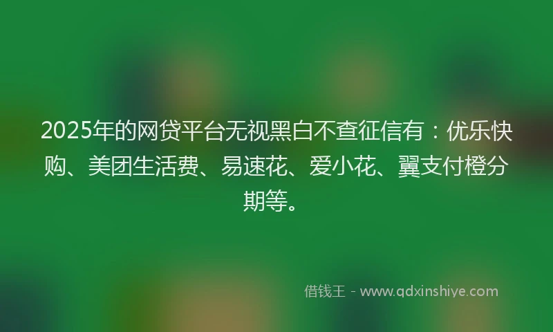 2025年的网贷平台无视黑白不查征信有：优乐快购、美团生活费、易速花、爱小花、翼支付橙分期等。
