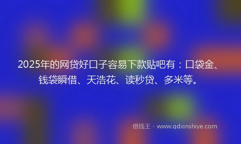 2025年的网贷好口子容易下款贴吧有：口袋金、钱袋瞬借、天浩花、读秒贷、多米等。