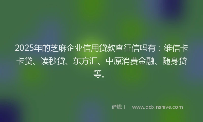 2025年的芝麻企业信用贷款查征信吗有：维信卡卡贷、读秒贷、东方汇、中原消费金融、随身贷等。