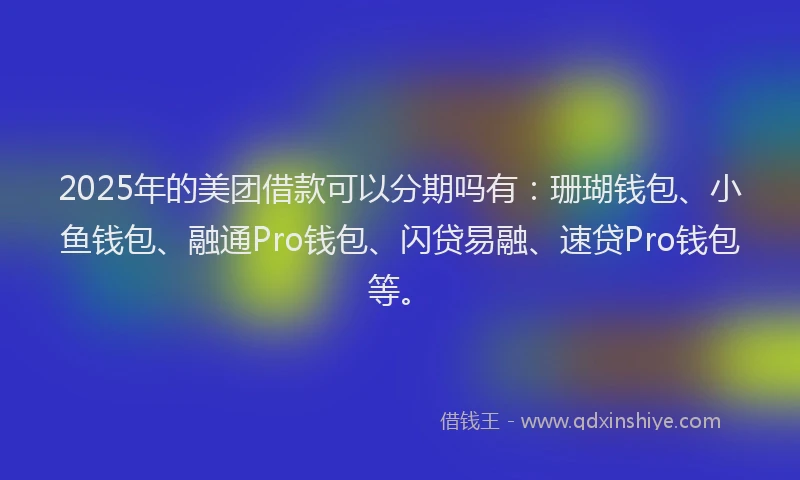 2025年的美团借款可以分期吗有：珊瑚钱包、小鱼钱包、融通Pro钱包、闪贷易融、速贷Pro钱包等。