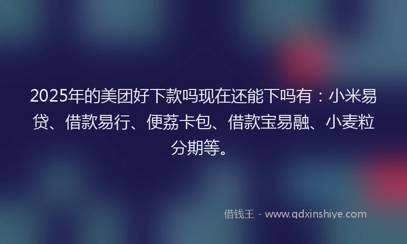 2025年的美团好下款吗现在还能下吗有：小米易贷、借款易行、便荔卡包、借款宝易融、小麦粒分期等。