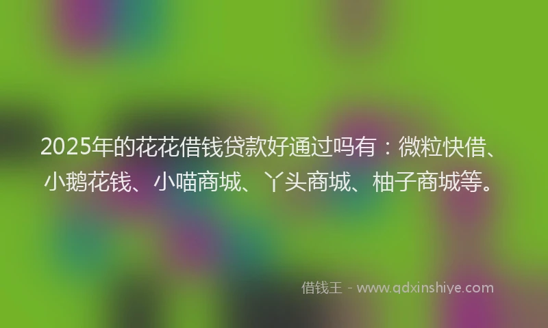 2025年的花花借钱贷款好通过吗有：微粒快借、小鹅花钱、小喵商城、丫头商城、柚子商城等。