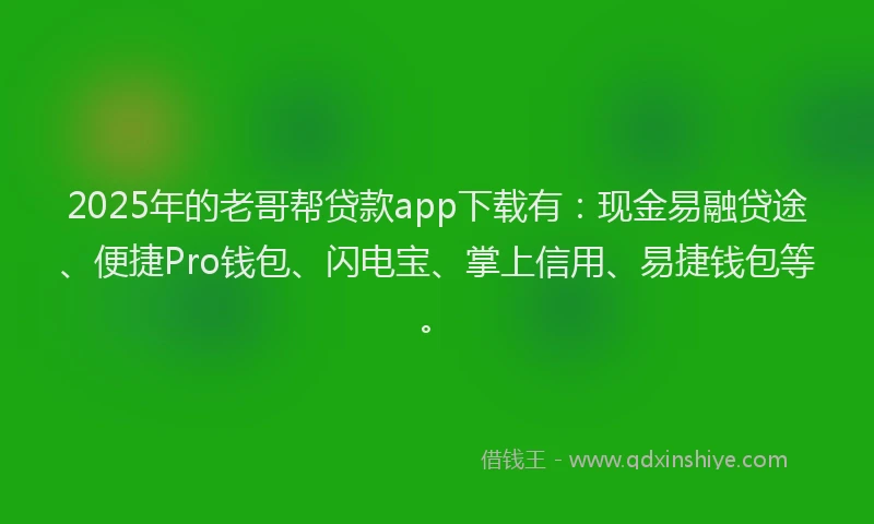 2025年的老哥帮贷款app下载有：现金易融贷途、便捷Pro钱包、闪电宝、掌上信用、易捷钱包等。