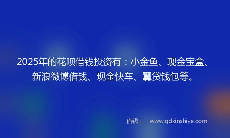 2025年的花呗借钱投资有：小金鱼、现金宝盒、新浪微博借钱、现金快车、翼贷钱包等。
