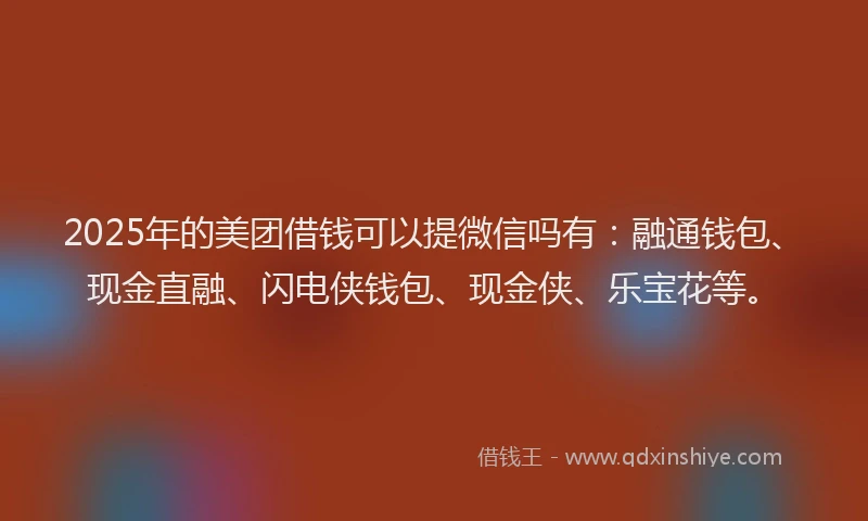 2025年的美团借钱可以提微信吗有：融通钱包、现金直融、闪电侠钱包、现金侠、乐宝花等。