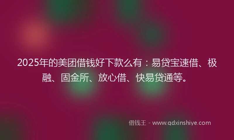 2025年的美团借钱好下款么有：易贷宝速借、极融、固金所、放心借、快易贷通等。