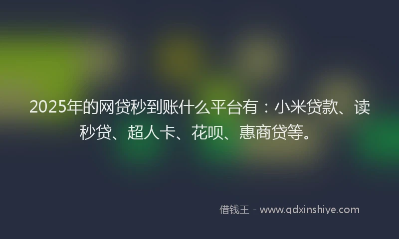 2025年的网贷秒到账什么平台有：小米贷款、读秒贷、超人卡、花呗、惠商贷等。