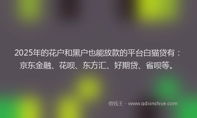 2025年的花户和黑户也能放款的平台白猫贷有：京东金融、花呗、东方汇、好期贷、省呗等。