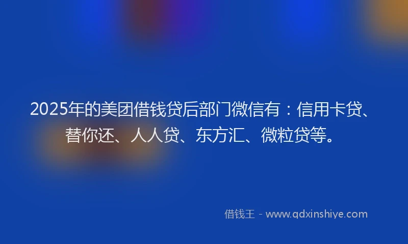 2025年的美团借钱贷后部门微信有：信用卡贷、替你还、人人贷、东方汇、微粒贷等。