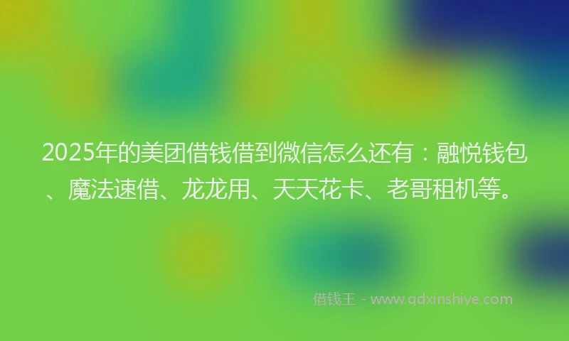 2025年的美团借钱借到微信怎么还有：融悦钱包、魔法速借、龙龙用、天天花卡、老哥租机等。
