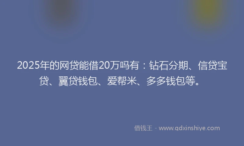 2025年的网贷能借20万吗有：钻石分期、信贷宝贷、翼贷钱包、爱帮米、多多钱包等。