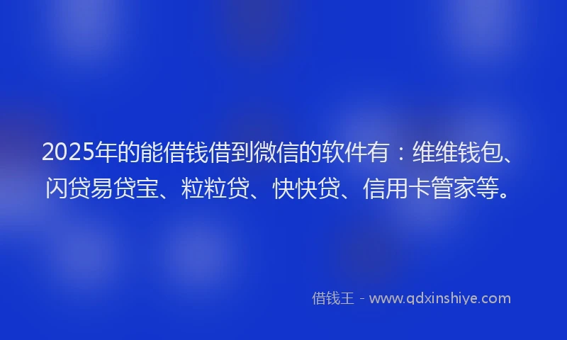 2025年的能借钱借到微信的软件有：维维钱包、闪贷易贷宝、粒粒贷、快快贷、信用卡管家等。