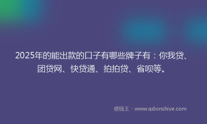 2025年的能出款的口子有哪些牌子有：你我贷、团贷网、快贷通、拍拍贷、省呗等。