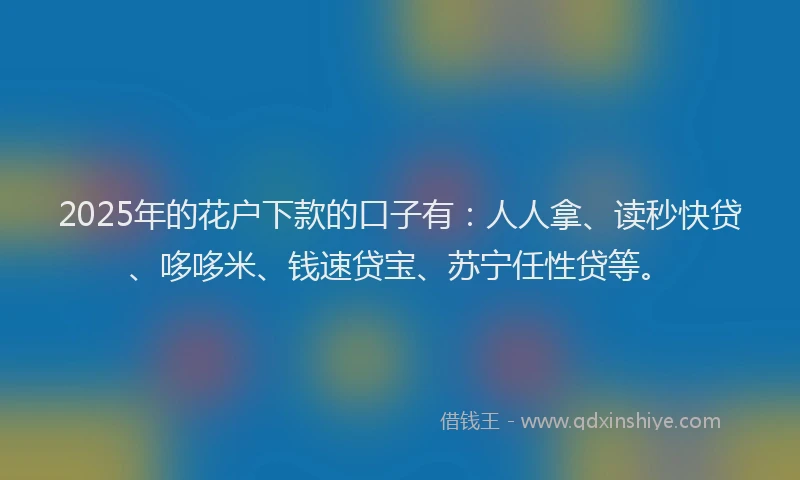 2025年的花户下款的口子有：人人拿、读秒快贷、哆哆米、钱速贷宝、苏宁任性贷等。