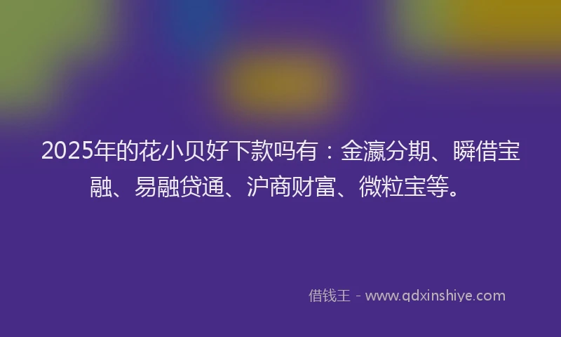 2025年的花小贝好下款吗有：金瀛分期、瞬借宝融、易融贷通、沪商财富、微粒宝等。