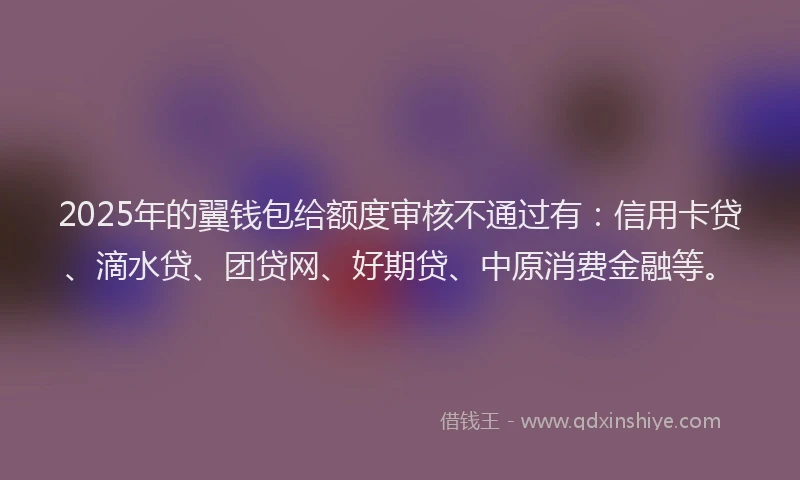 2025年的翼钱包给额度审核不通过有：信用卡贷、滴水贷、团贷网、好期贷、中原消费金融等。