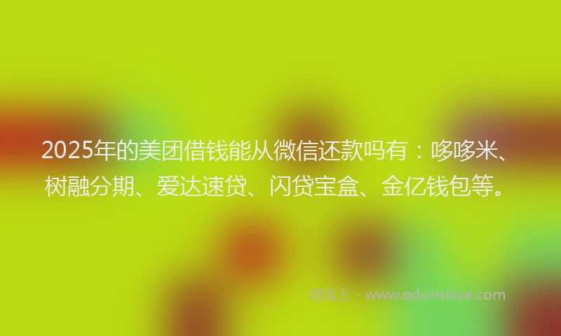2025年的美团借钱能从微信还款吗有：哆哆米、树融分期、爱达速贷、闪贷宝盒、金亿钱包等。