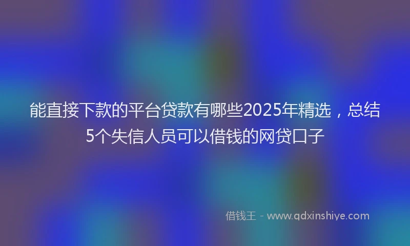 能直接下款的平台贷款有哪些2025年精选，总结5个失信人员可以借钱的网贷口子