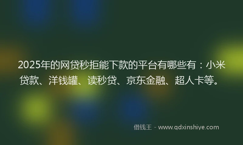 2025年的网贷秒拒能下款的平台有哪些有：小米贷款、洋钱罐、读秒贷、京东金融、超人卡等。
