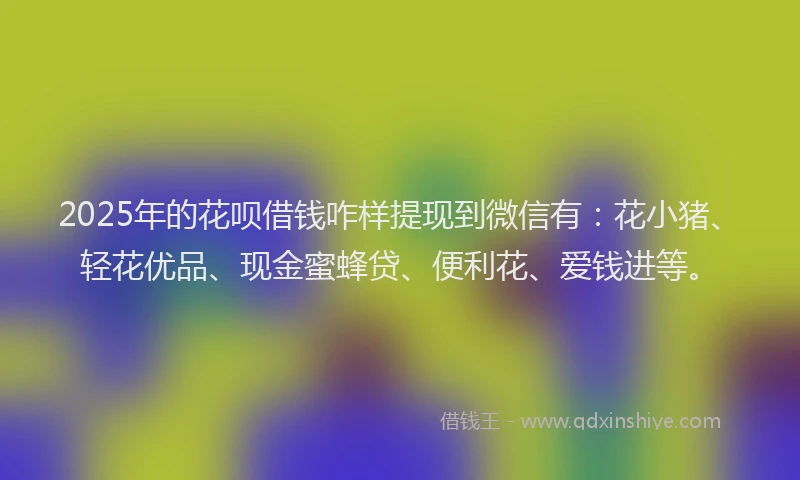 2025年的花呗借钱咋样提现到微信有：花小猪、轻花优品、现金蜜蜂贷、便利花、爱钱进等。
