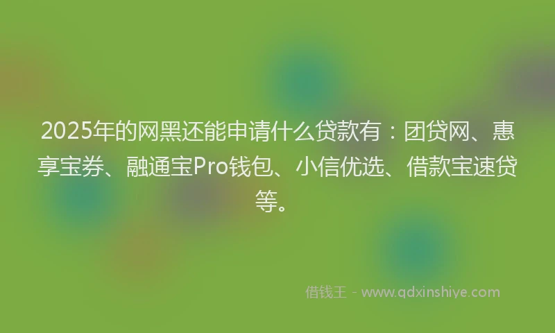 2025年的网黑还能申请什么贷款有：团贷网、惠享宝券、融通宝Pro钱包、小信优选、借款宝速贷等。