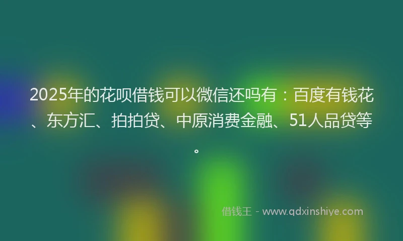 2025年的花呗借钱可以微信还吗有：百度有钱花、东方汇、拍拍贷、中原消费金融、51人品贷等。