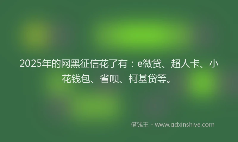 2025年的网黑征信花了有：e微贷、超人卡、小花钱包、省呗、柯基贷等。