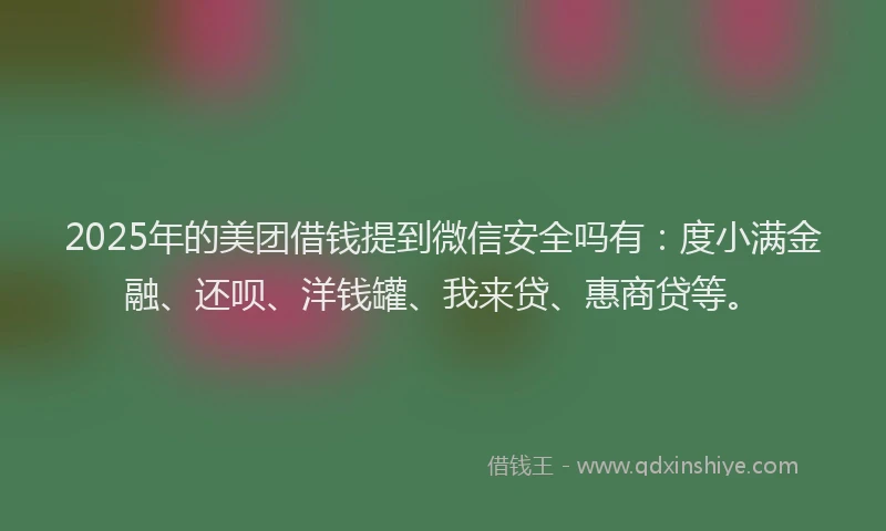 2025年的美团借钱提到微信安全吗有：度小满金融、还呗、洋钱罐、我来贷、惠商贷等。