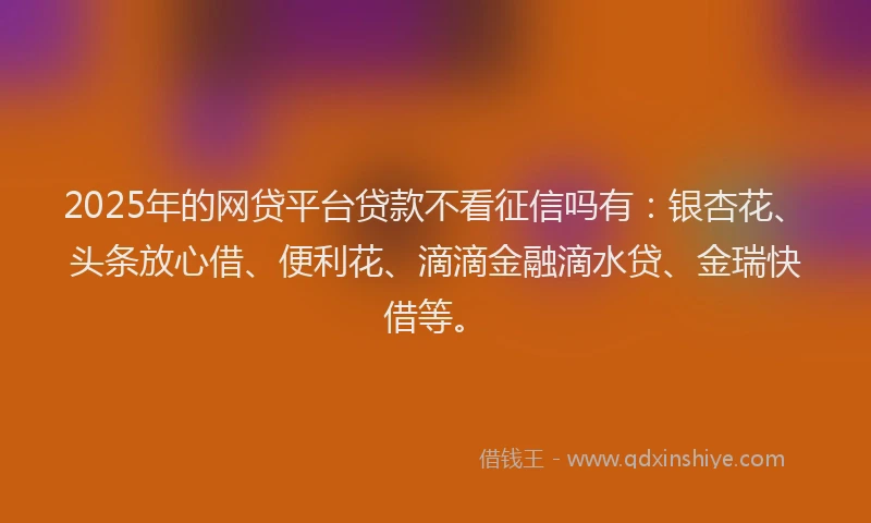 2025年的网贷平台贷款不看征信吗有：银杏花、头条放心借、便利花、滴滴金融滴水贷、金瑞快借等。