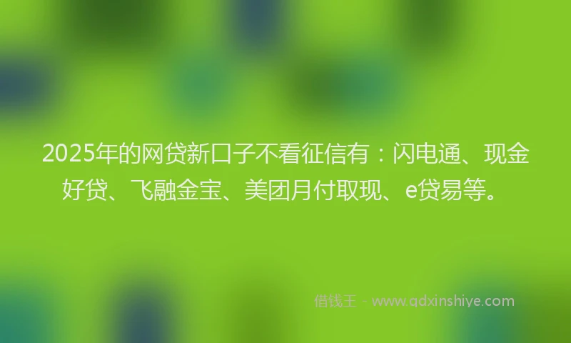 2025年的网贷新口子不看征信有：闪电通、现金好贷、飞融金宝、美团月付取现、e贷易等。