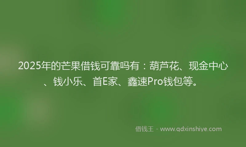 2025年的芒果借钱可靠吗有：葫芦花、现金中心、钱小乐、首E家、鑫速Pro钱包等。