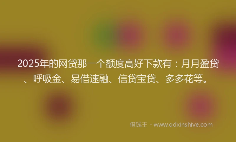 2025年的网贷那一个额度高好下款有：月月盈贷、呼吸金、易借速融、信贷宝贷、多多花等。