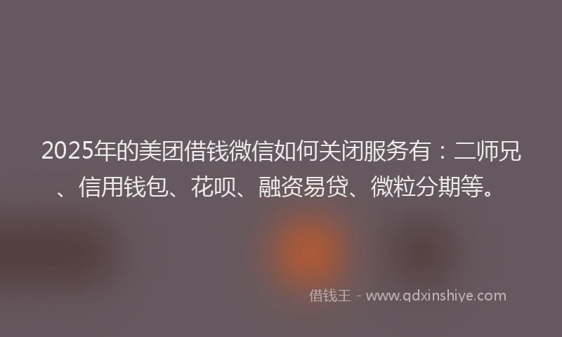 2025年的美团借钱微信如何关闭服务有：二师兄、信用钱包、花呗、融资易贷、微粒分期等。