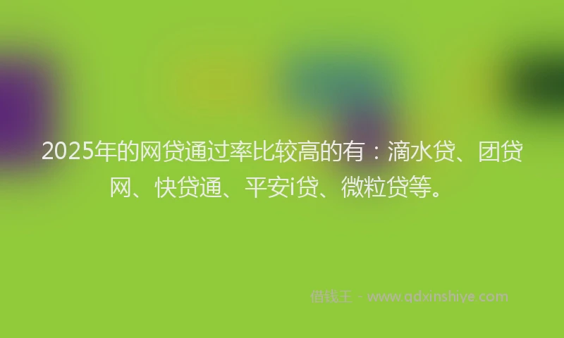 2025年的网贷通过率比较高的有：滴水贷、团贷网、快贷通、平安i贷、微粒贷等。