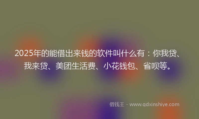 2025年的能借出来钱的软件叫什么有：你我贷、我来贷、美团生活费、小花钱包、省呗等。