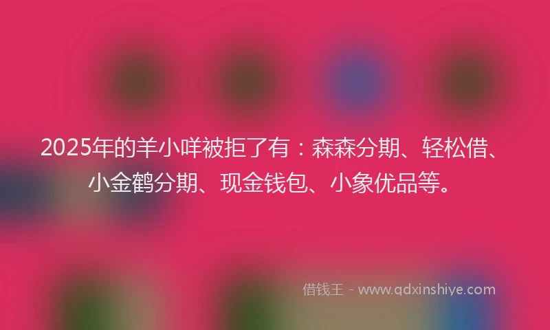 2025年的羊小咩被拒了有：森森分期、轻松借、小金鹤分期、现金钱包、小象优品等。