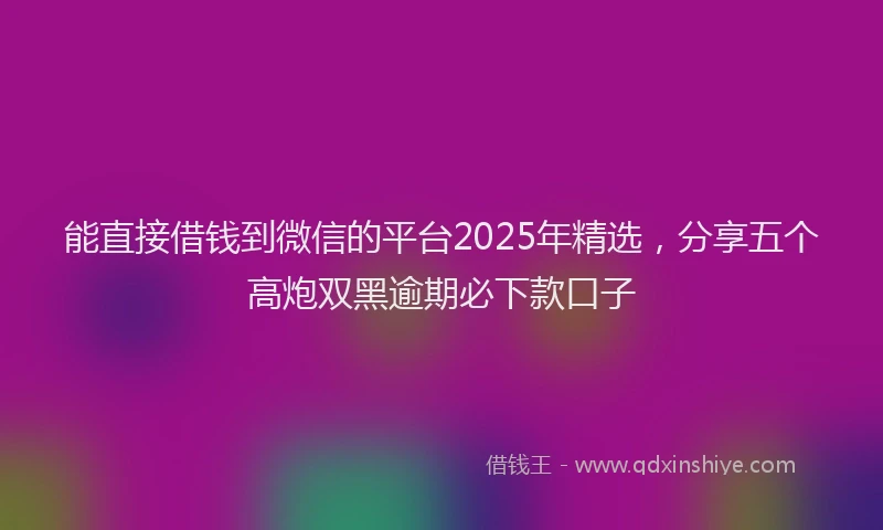 能直接借钱到微信的平台2025年精选，分享五个高炮双黑逾期必下款口子