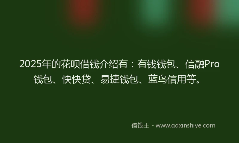 2025年的花呗借钱介绍有：有钱钱包、信融Pro钱包、快快贷、易捷钱包、蓝鸟信用等。