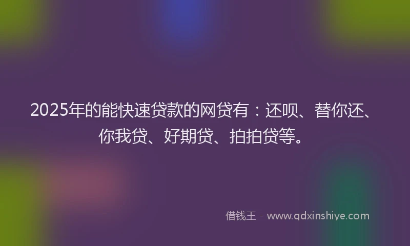 2025年的能快速贷款的网贷有：还呗、替你还、你我贷、好期贷、拍拍贷等。